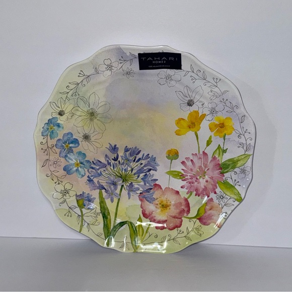 Tahari Homes 100% Melamine Round Floral Serving Tray Entertaining Housewares - Picture 8 of 9